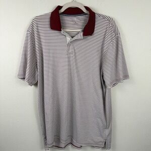 Southern Tide Mens XL Striped Short Sleeve Polo Shirt Maroon White Skipjack Logo